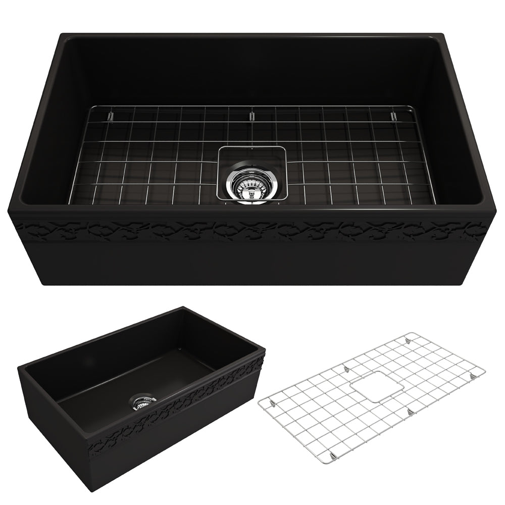 Vigneto Apron Front Fireclay 33" Single Bowl Kitchen Sink in Matte Black