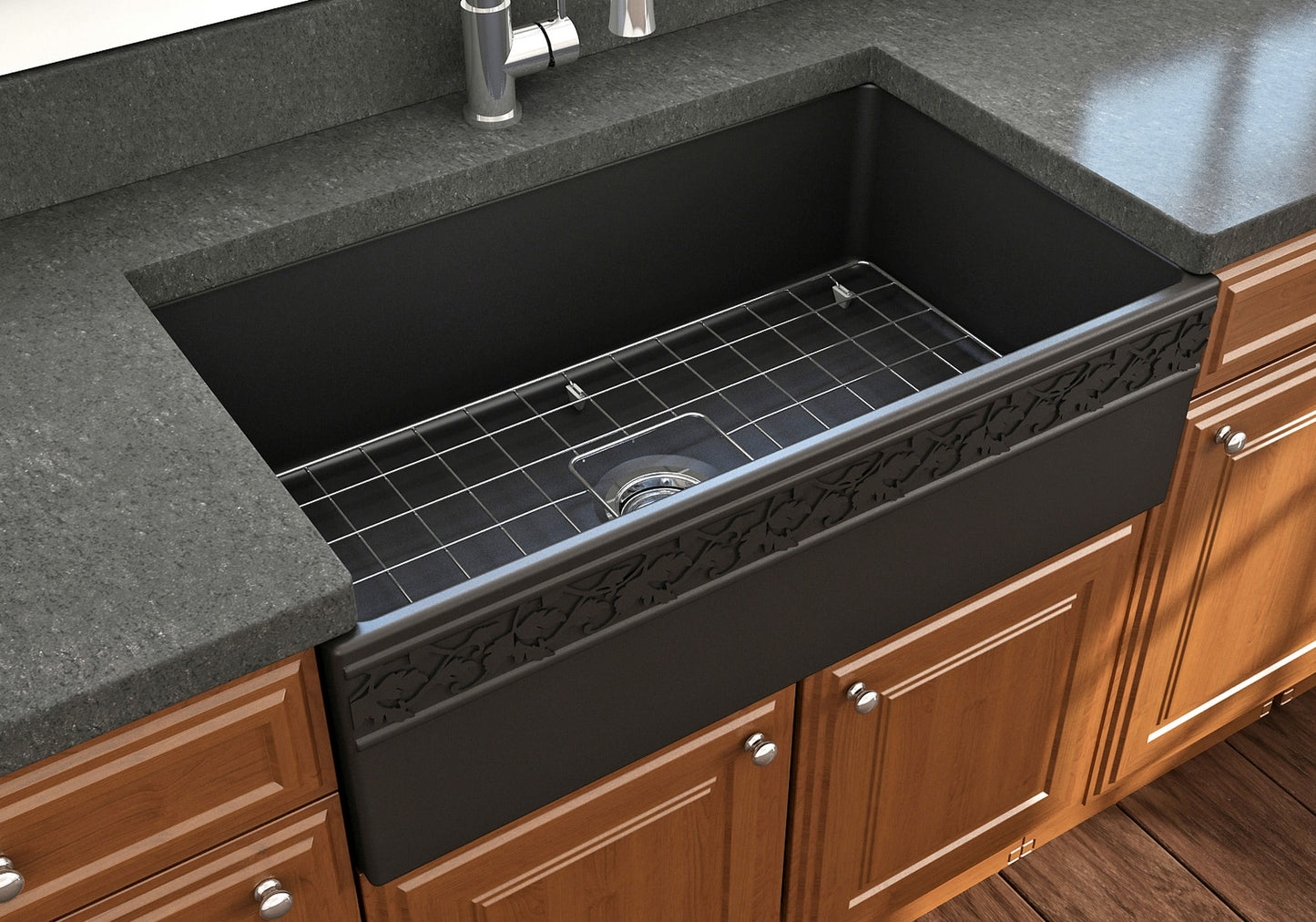 Vigneto Apron Front Fireclay 33" Single Bowl Kitchen Sink in Matte Black