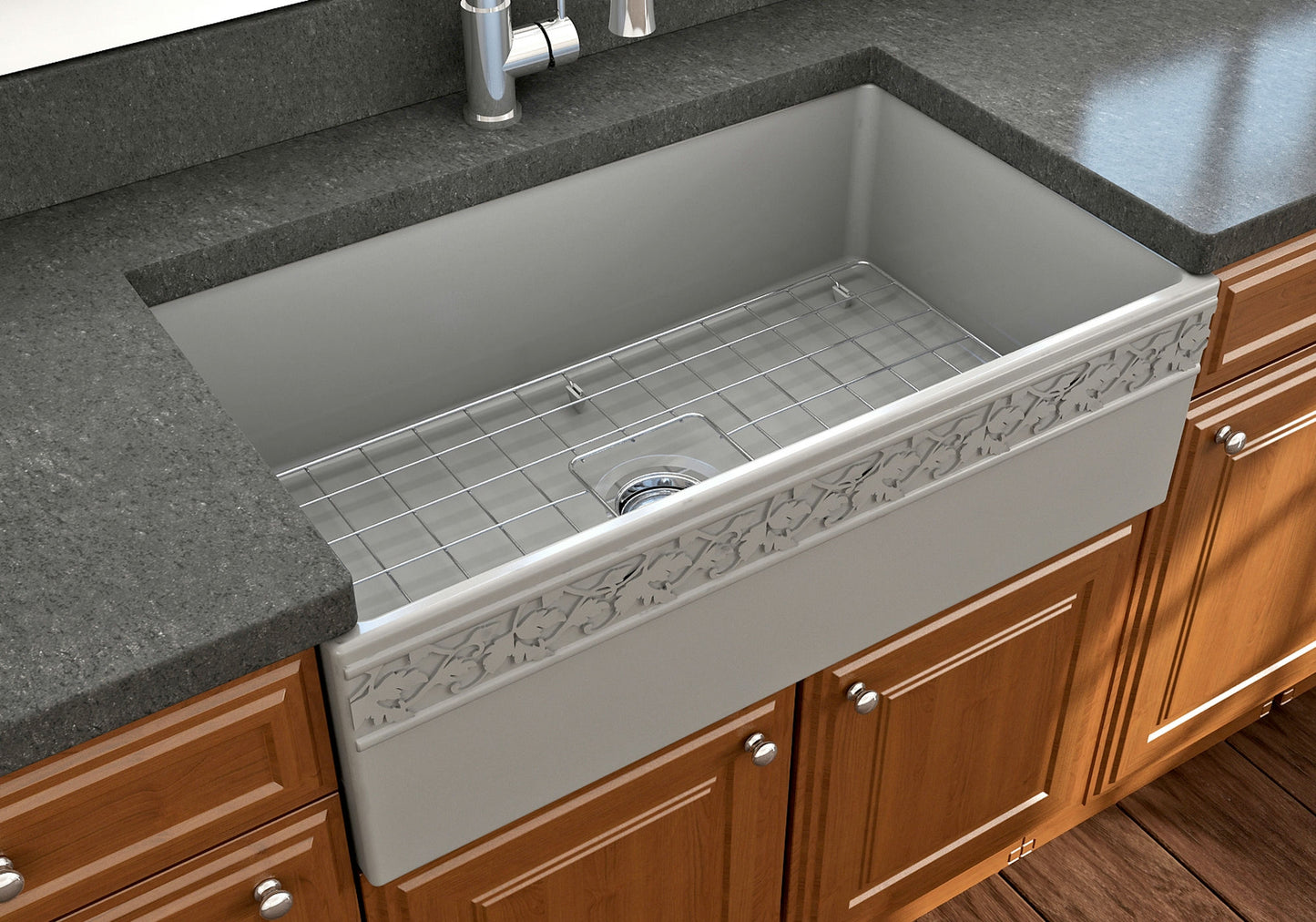 Vigneto Apron Front Fireclay 33" Single Bowl Kitchen Sink in Matte Gray