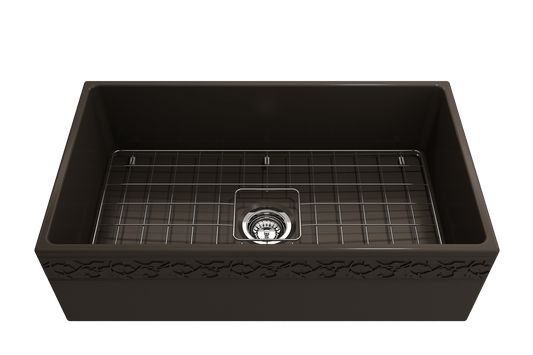 Vigneto Apron Front Fireclay 33" Single Bowl Kitchen Sink in Matte Brown