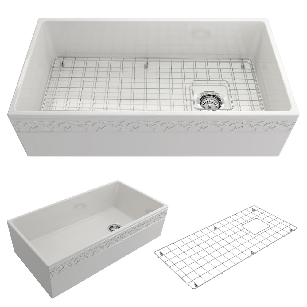 Vigneto Apron Front Fireclay 36" Single Bowl Kitchen Sink in White