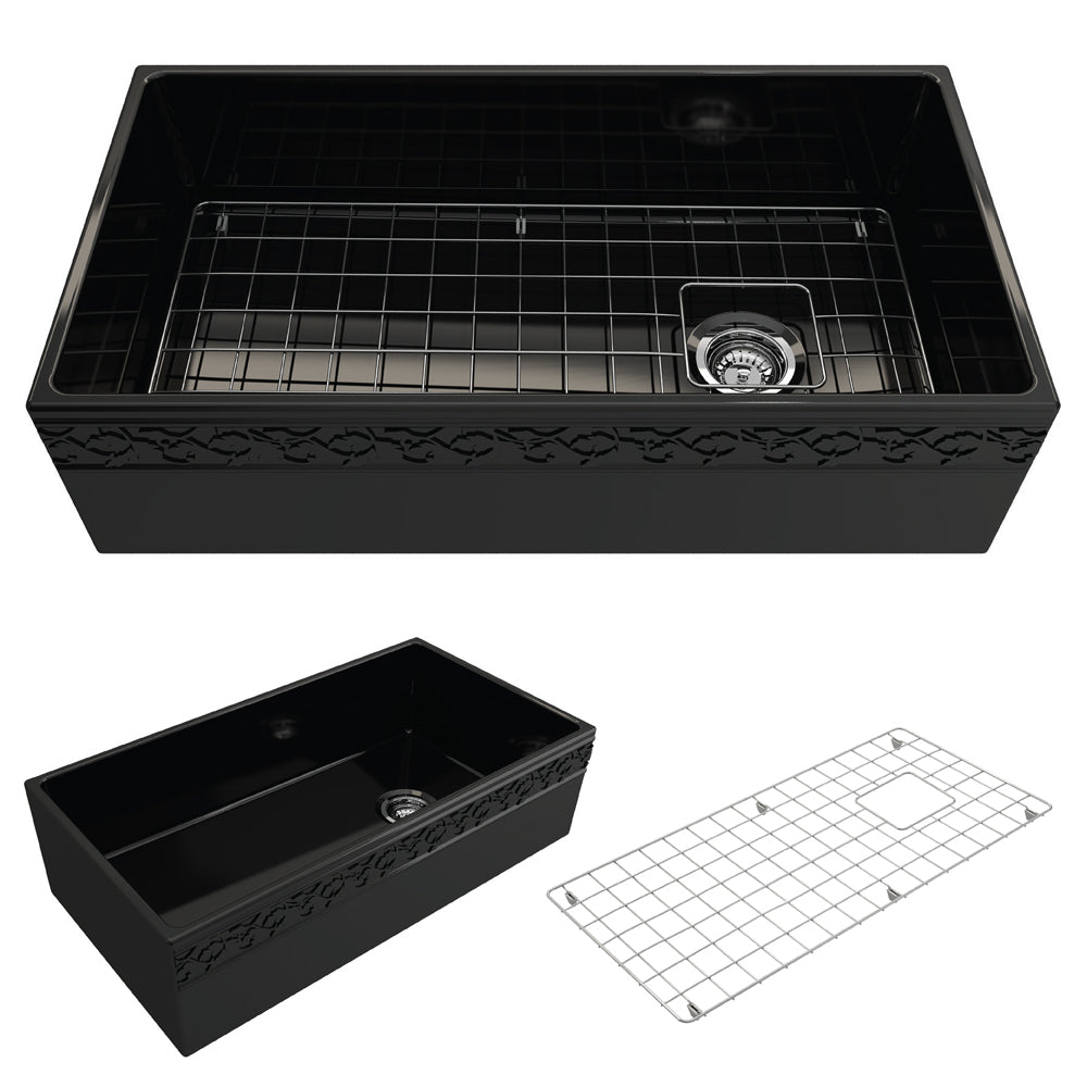 Vigneto Apron Front Fireclay 36" Single Bowl Kitchen Sink in Black