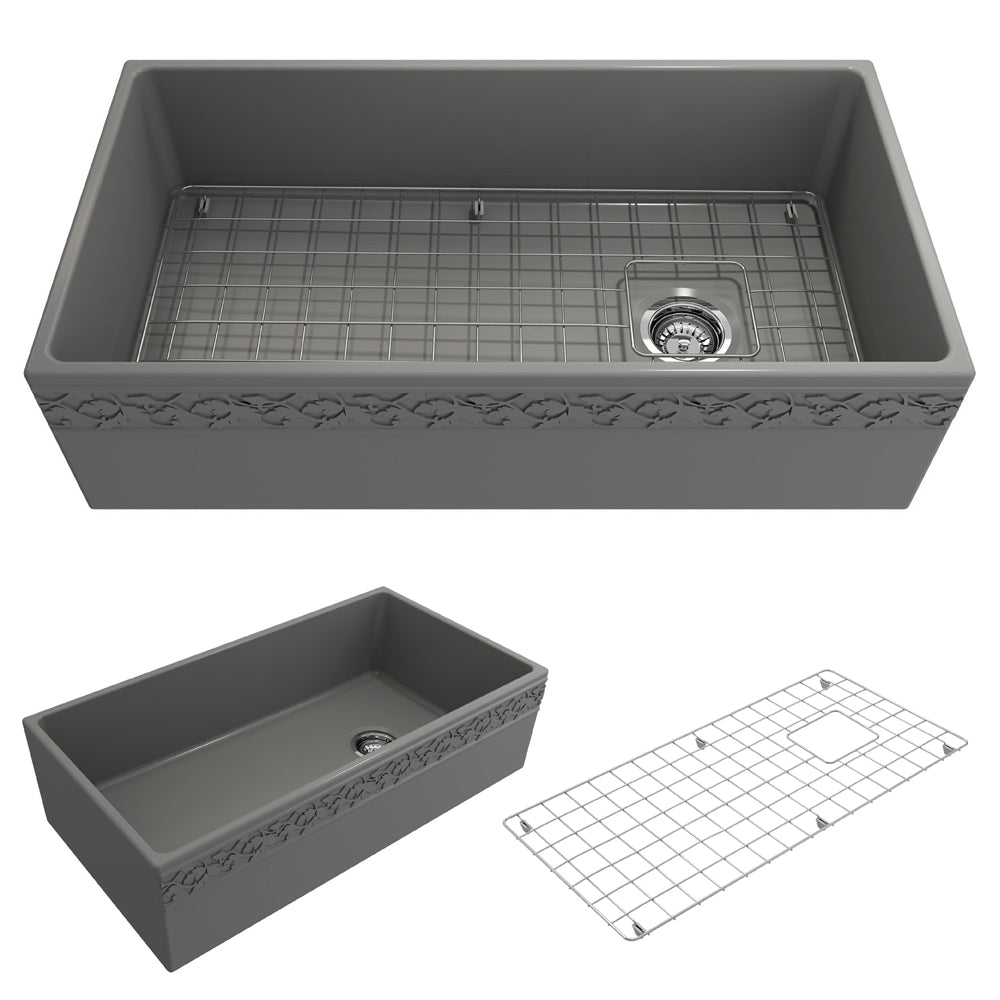 Vigneto Apron Front Fireclay 36" Single Bowl Kitchen Sink in Matte Gray