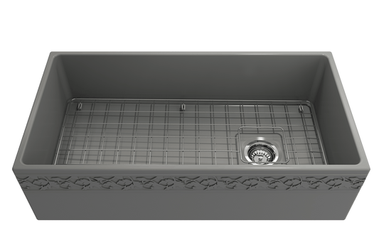 Vigneto Apron Front Fireclay 36" Single Bowl Kitchen Sink in Matte Gray