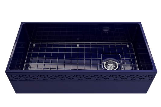 Vigneto Apron Front Fireclay 36" Single Bowl Kitchen Sink in Sapphire Blue