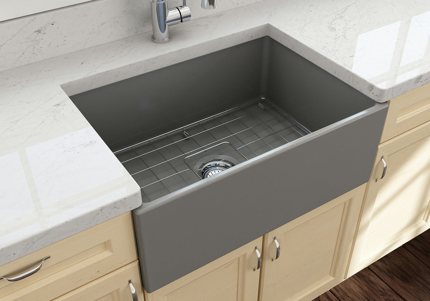 Contempo Apron Front Fireclay 27" Single Bowl Kitchen Sink in Matte Gray