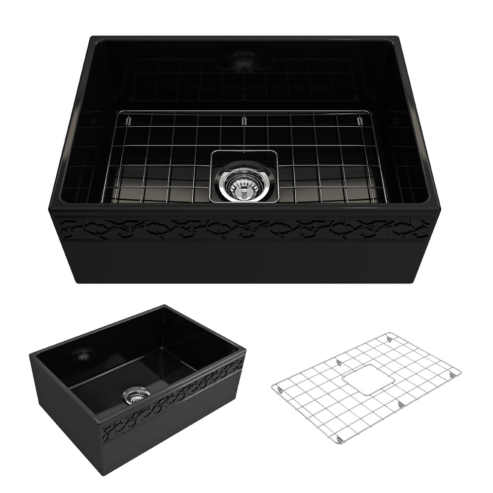 Vigneto Apron Front Fireclay 27" Single Bowl Kitchen Sink in Black