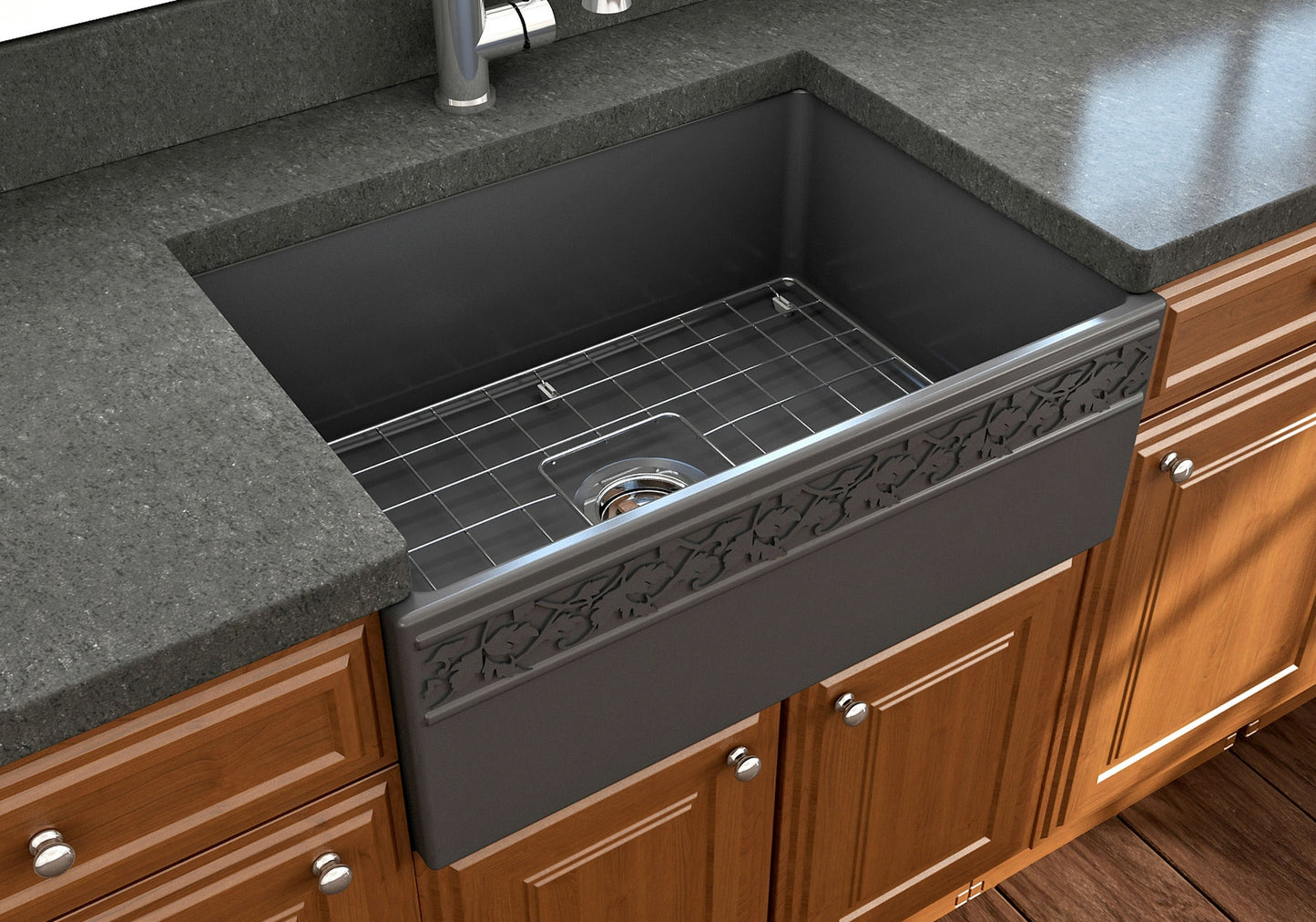 Vigneto Apron Front Fireclay 27" Single Bowl Kitchen Sink in Matte Dark Gray
