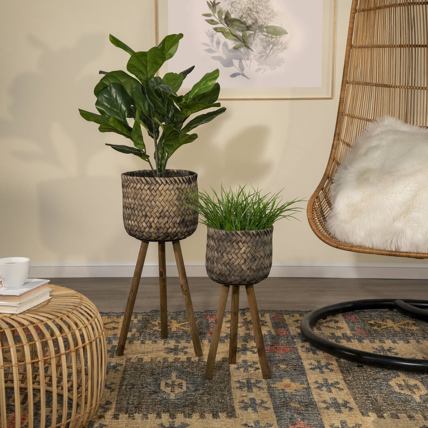 S/2 Bamboo Planters On Stands