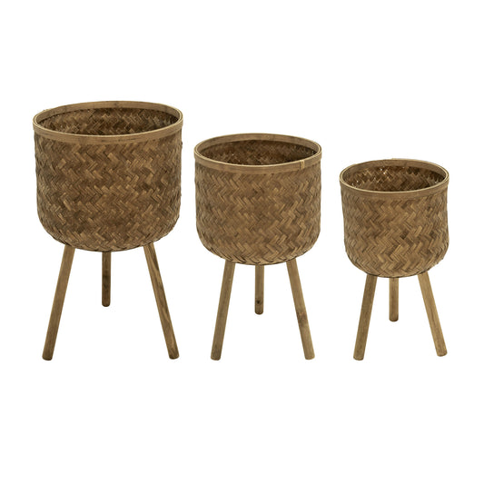 S/3 Bamboo Planters 11/13/15" Brown, No Pattern