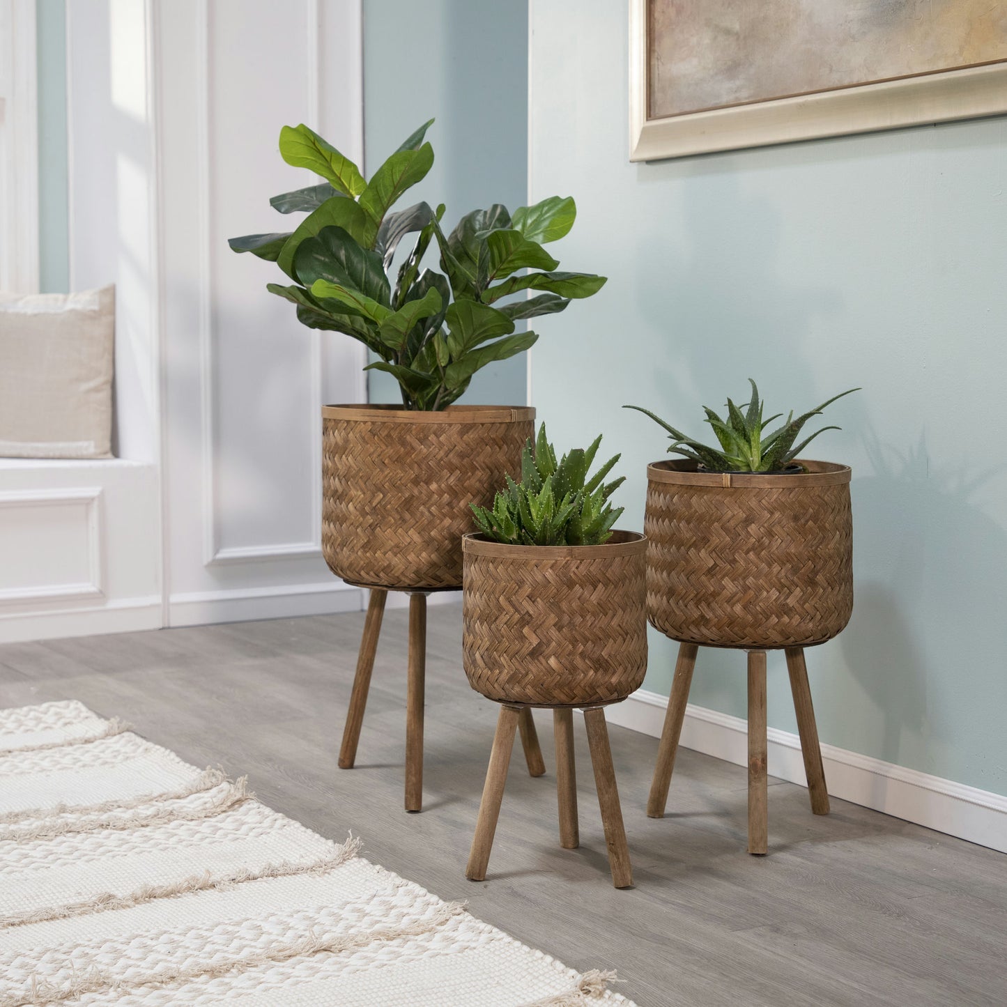 S/3 Bamboo Planters 11/13/15" Brown, No Pattern