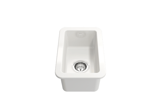 Sotto Dual-mount Fireclay 12" Single Bowl Bar Sink with Strainer in White