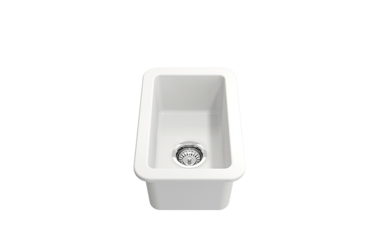 Sotto Dual-mount Fireclay 12" Single Bowl Bar Sink with Strainer in Matte White