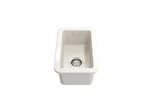 Sotto Dual-mount Fireclay 12" Single Bowl Bar Sink with Strainer in Biscuit