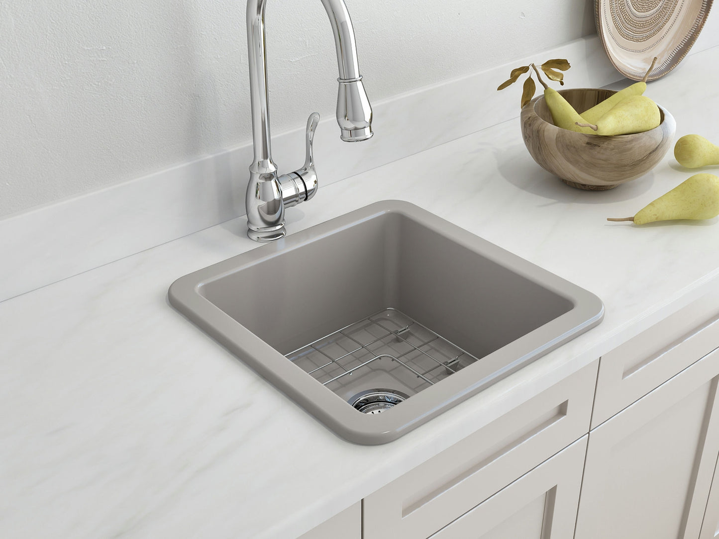 Sotto Dual-mount Fireclay 18" Single Bowl Bar Sink in Matte Gray