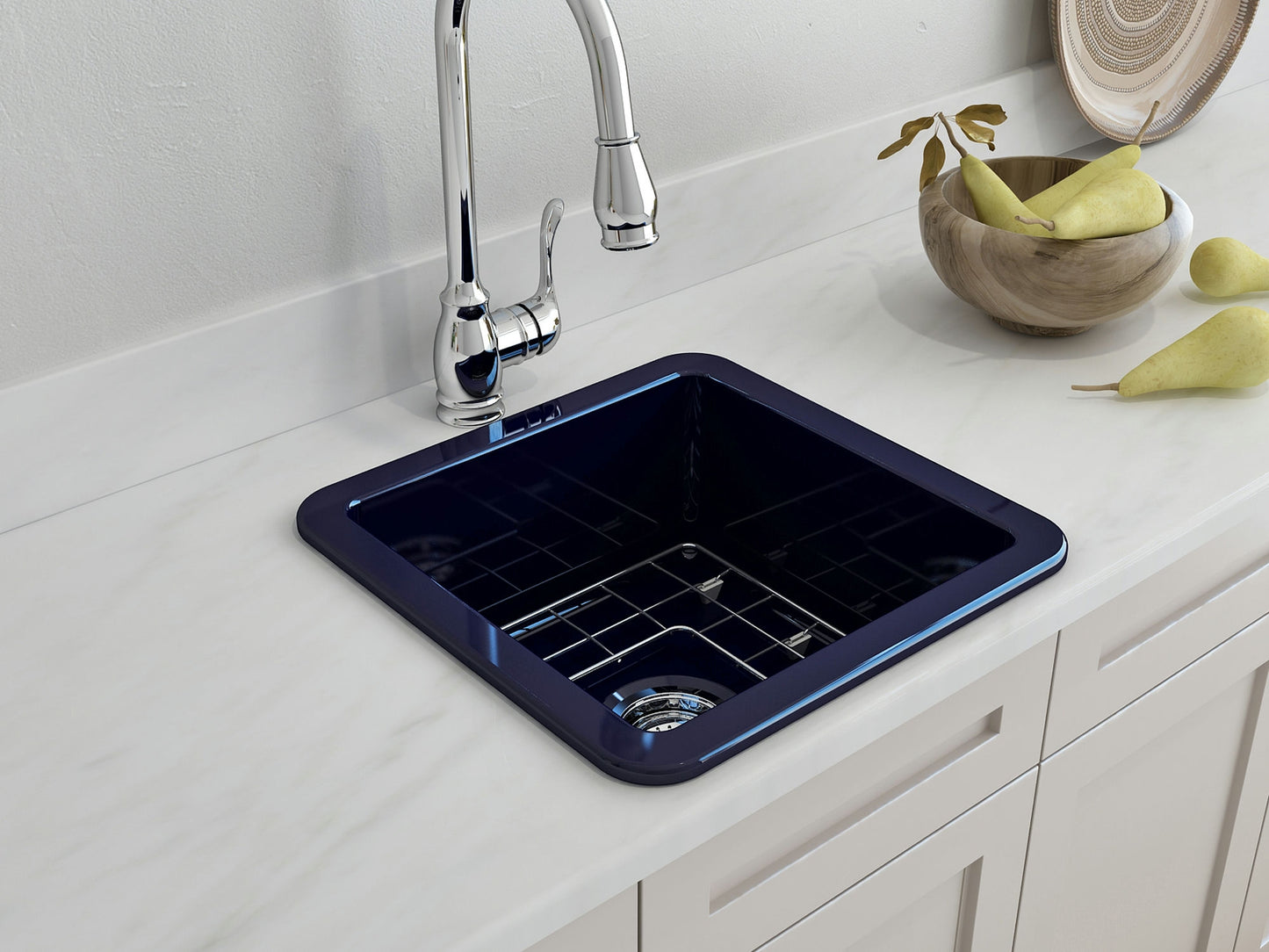 Sotto Dual-mount Fireclay 18" Single Bowl Bar Sink in Sapphire Blue