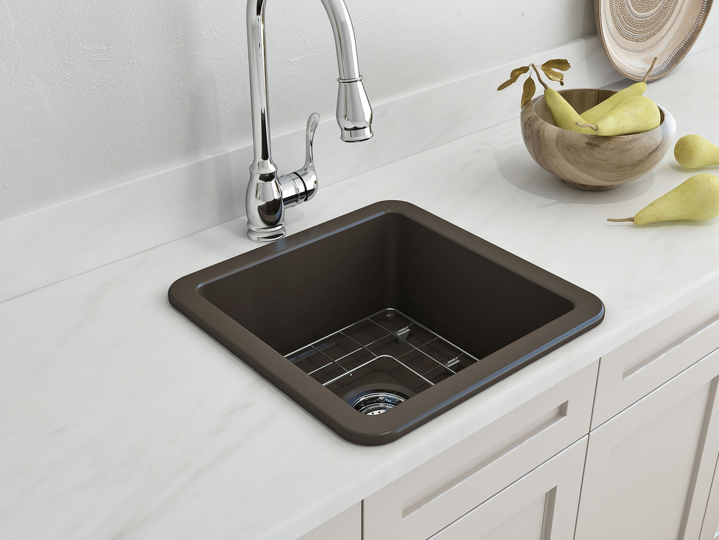 Sotto Dual-mount Fireclay 18" Single Bowl Bar Sink in Matte Brown