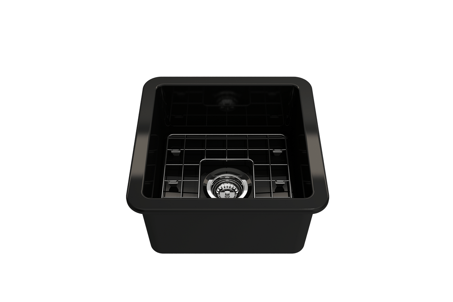 Sotto Dual-mount Fireclay 18" Single Bowl Bar Sink with Grid, Strainer in Black