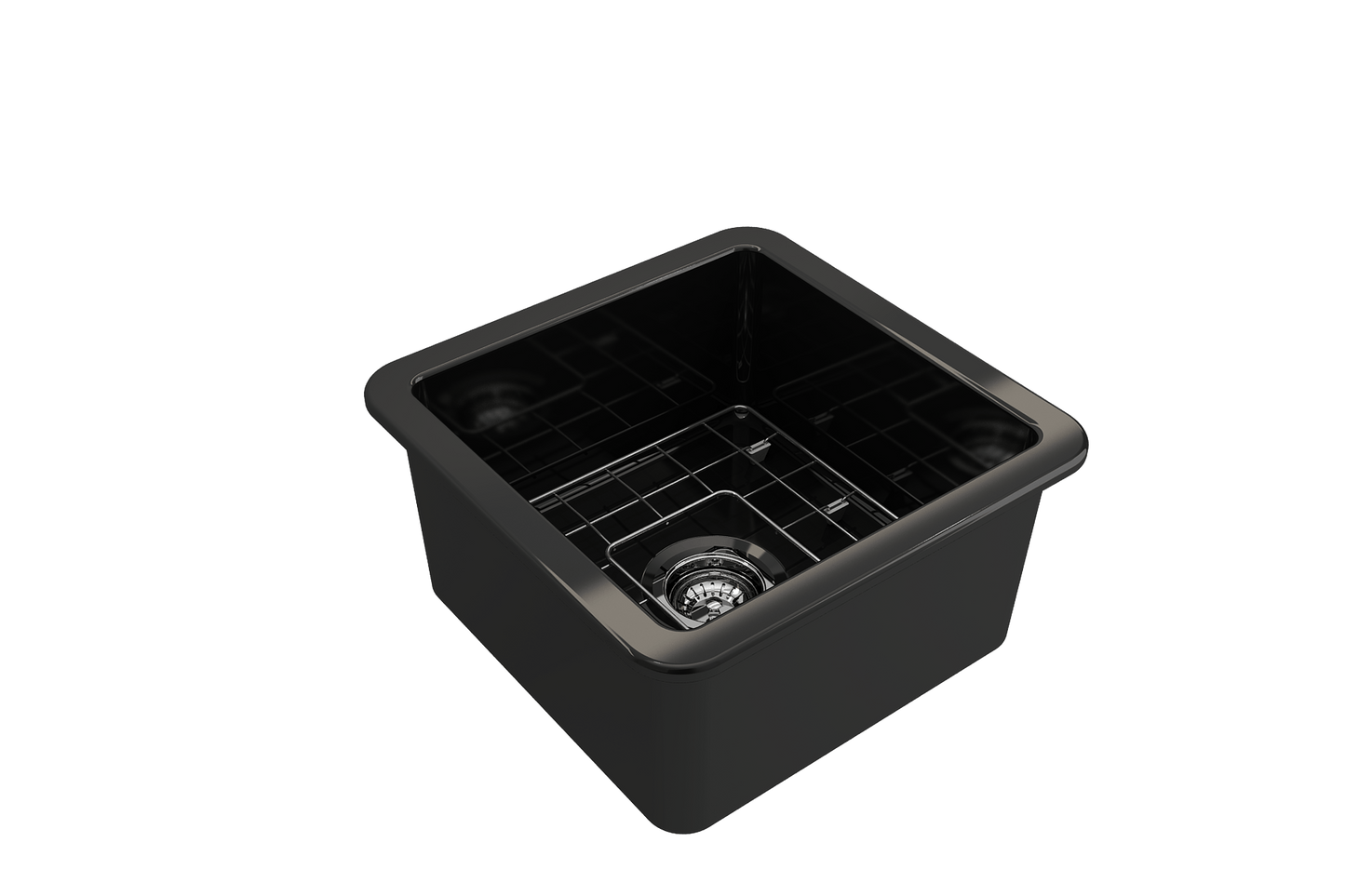 Sotto Dual-mount Fireclay 18" Single Bowl Bar Sink with Grid, Strainer in Black
