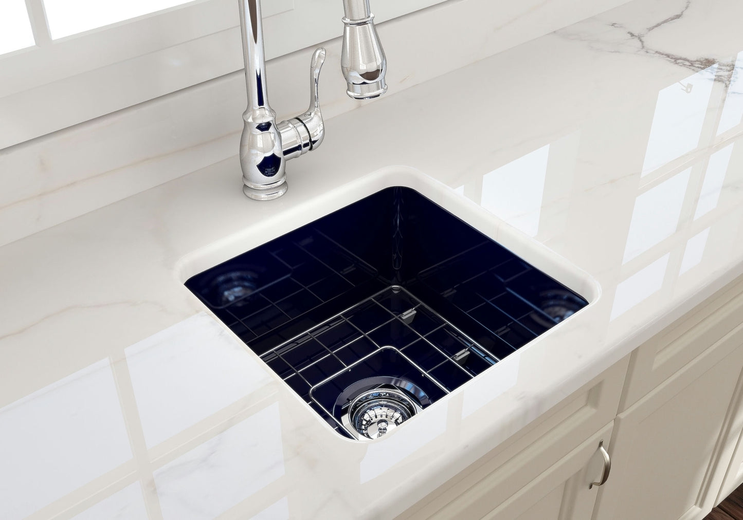 Sotto Dual-mount Fireclay 18" Single Bowl Bar Sink in Sapphire Blue