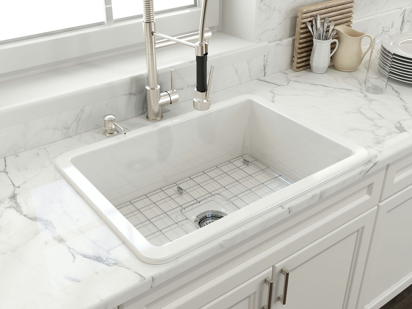Sotto Dual-mount Fireclay 27" Single Bowl Kitchen Sink in White
