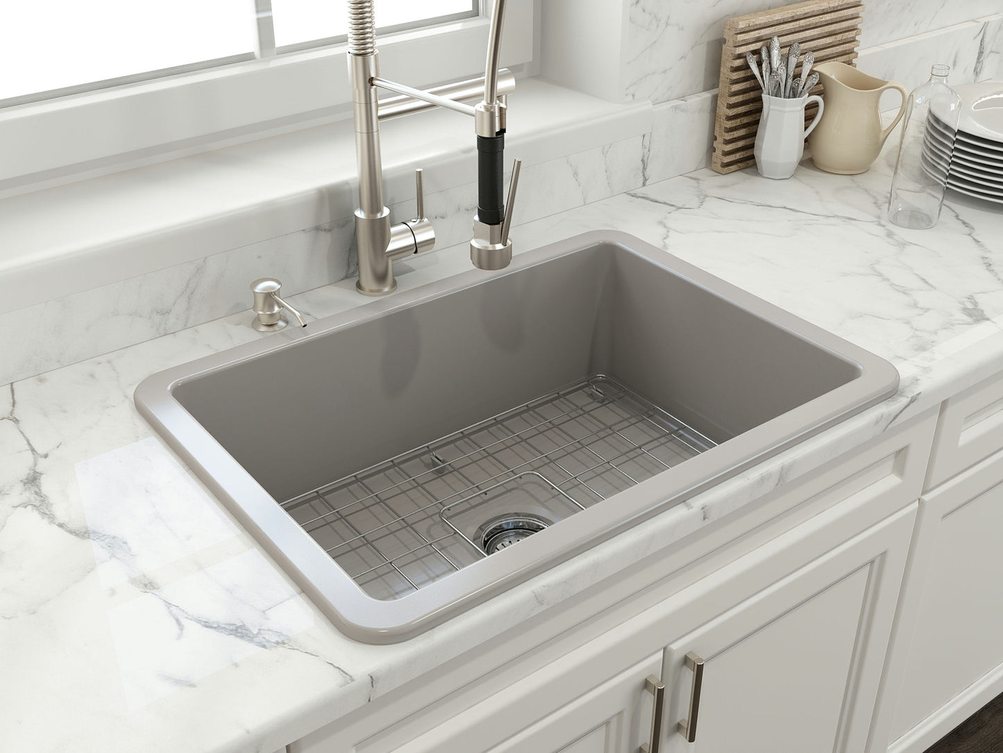 Sotto Dual-mount Fireclay 27" Single Bowl Kitchen Sink in Matte Gray