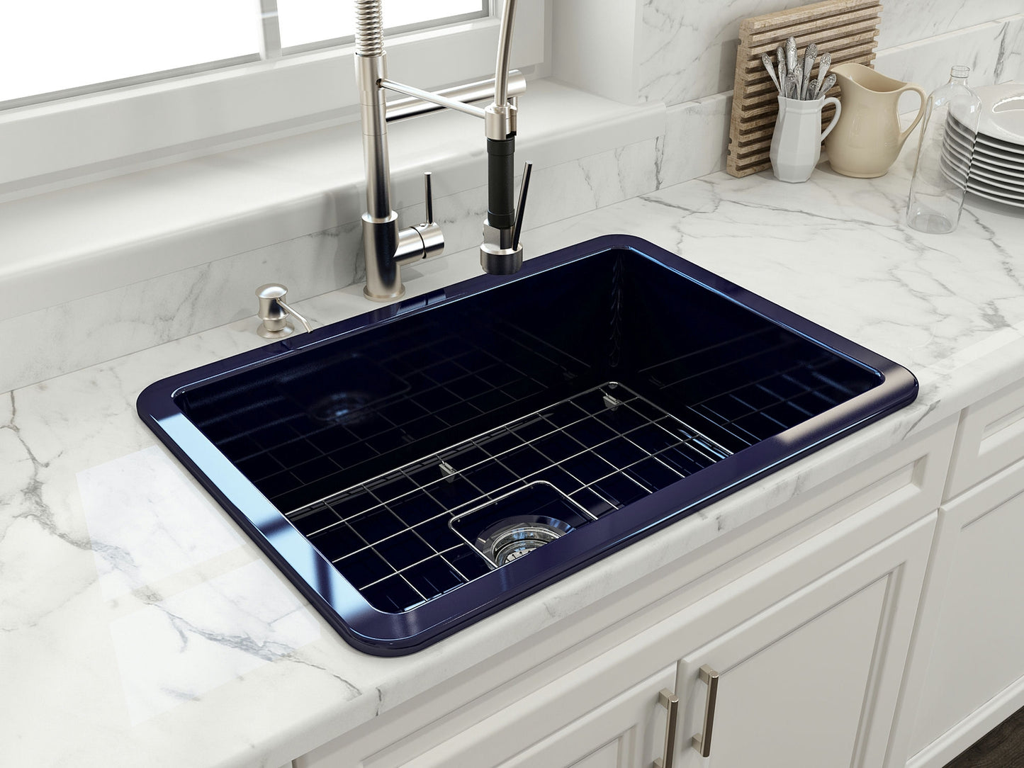 Sotto Dual-mount Fireclay 27" Single Bowl Kitchen Sink in Sapphire Blue