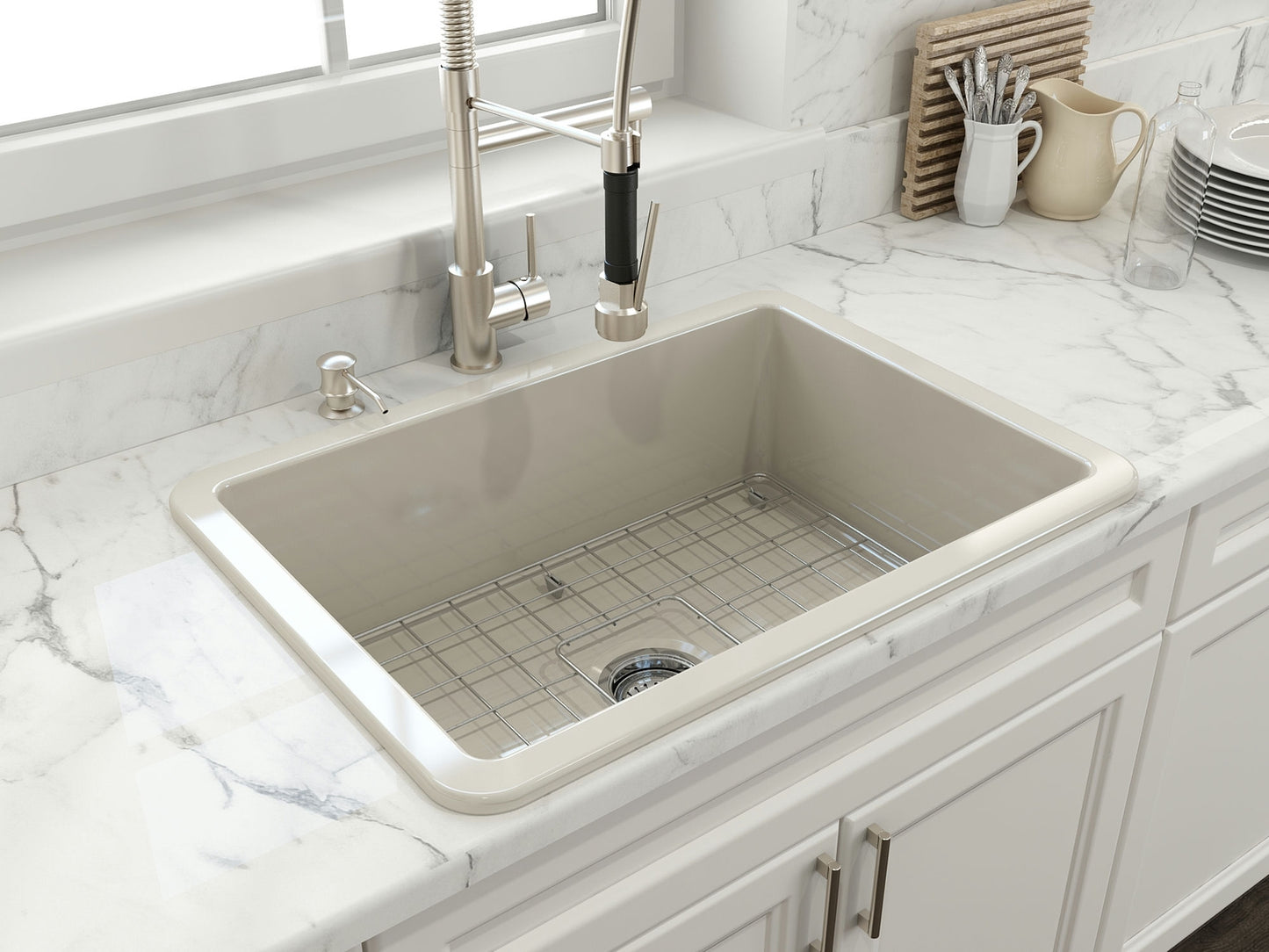 Sotto Dual-mount Fireclay 27" Single Bowl Kitchen Sink in Biscuit