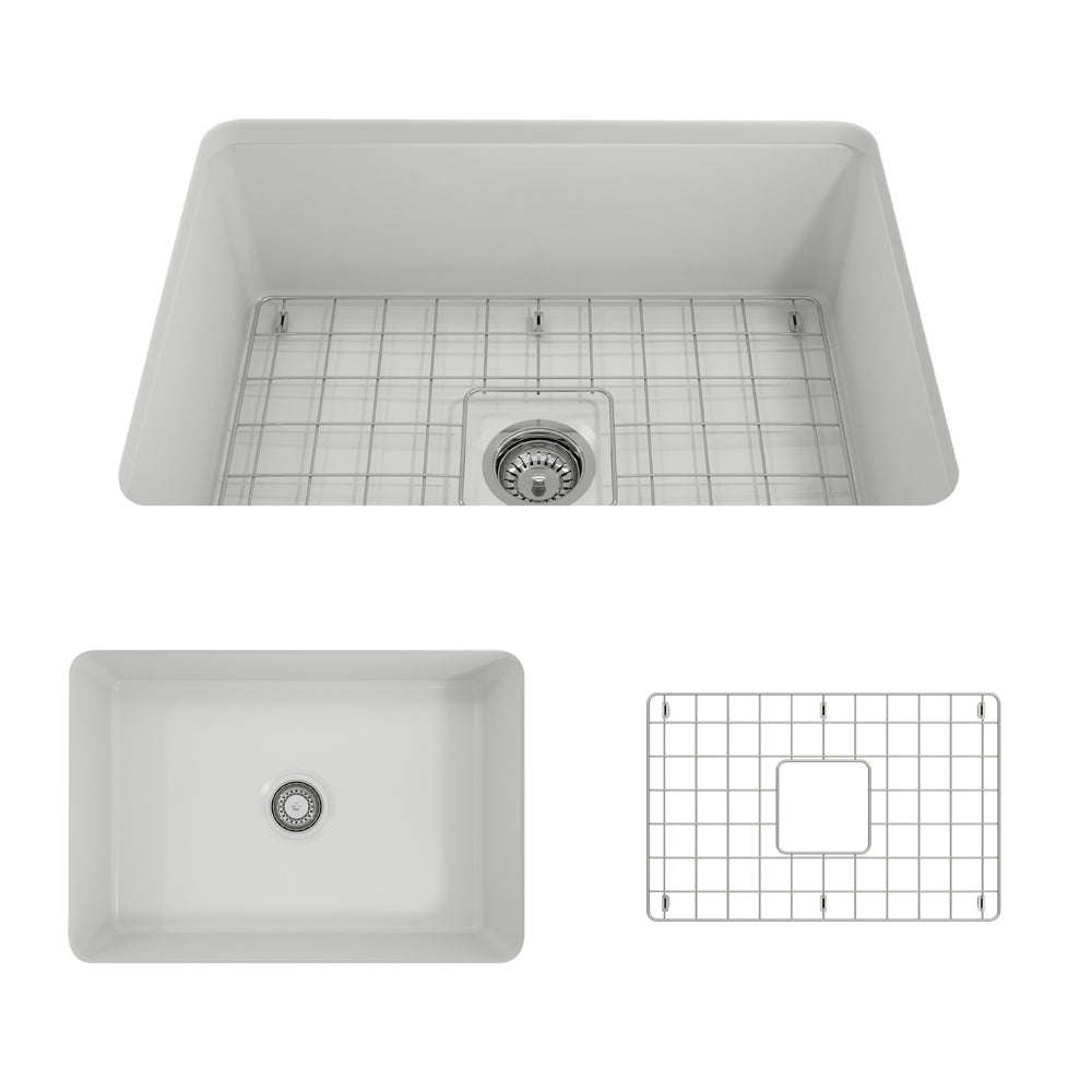 Sotto Dual-mount Fireclay 27" Single Bowl Kitchen Sink in Matte White