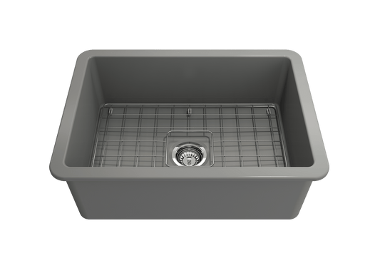 Sotto Dual-mount Fireclay 27" Single Bowl Kitchen Sink in Matte Gray