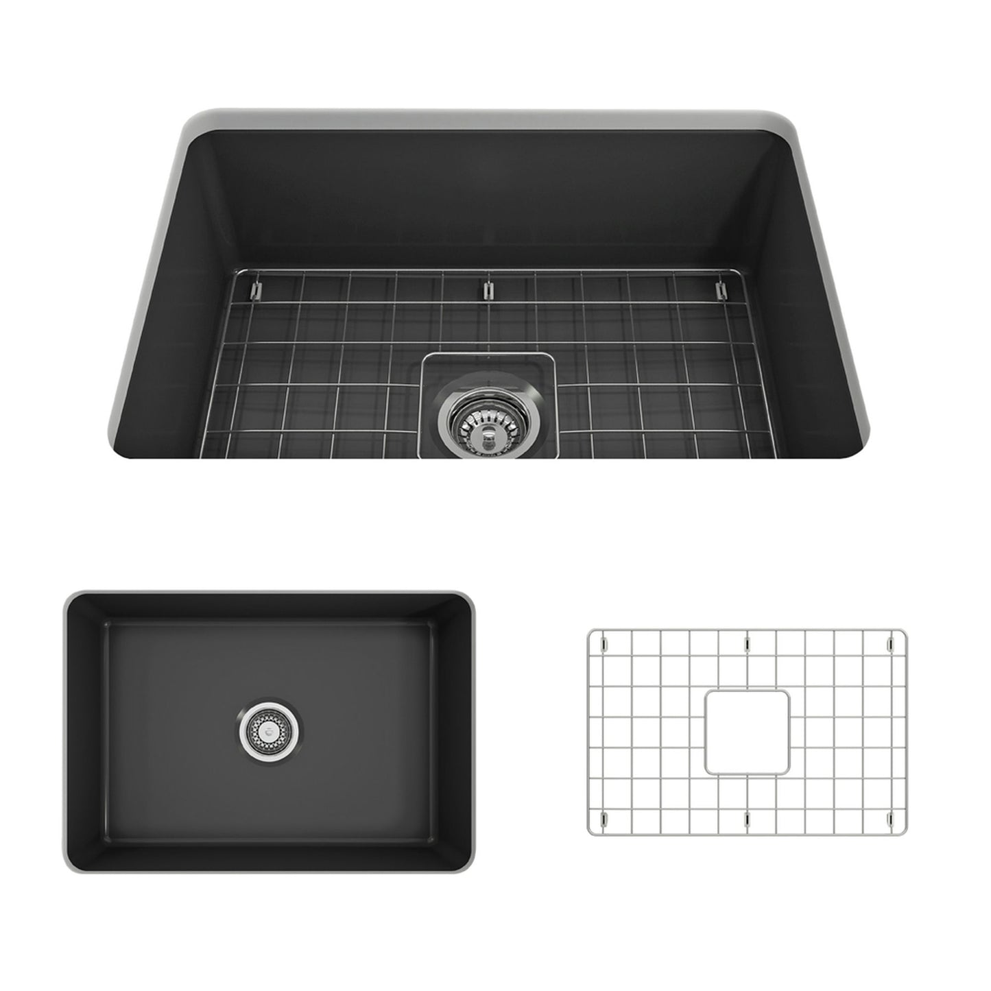 Sotto Dual-mount Fireclay 27" Single Bowl Kitchen Sink in Matte Dark Gray