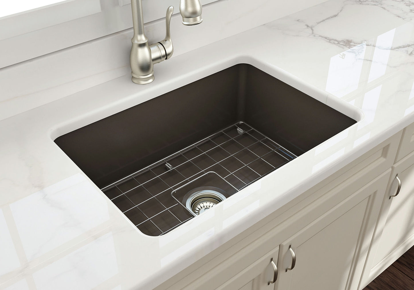 Sotto Dual-mount Fireclay 27" Single Bowl Kitchen Sink in Matte Brown