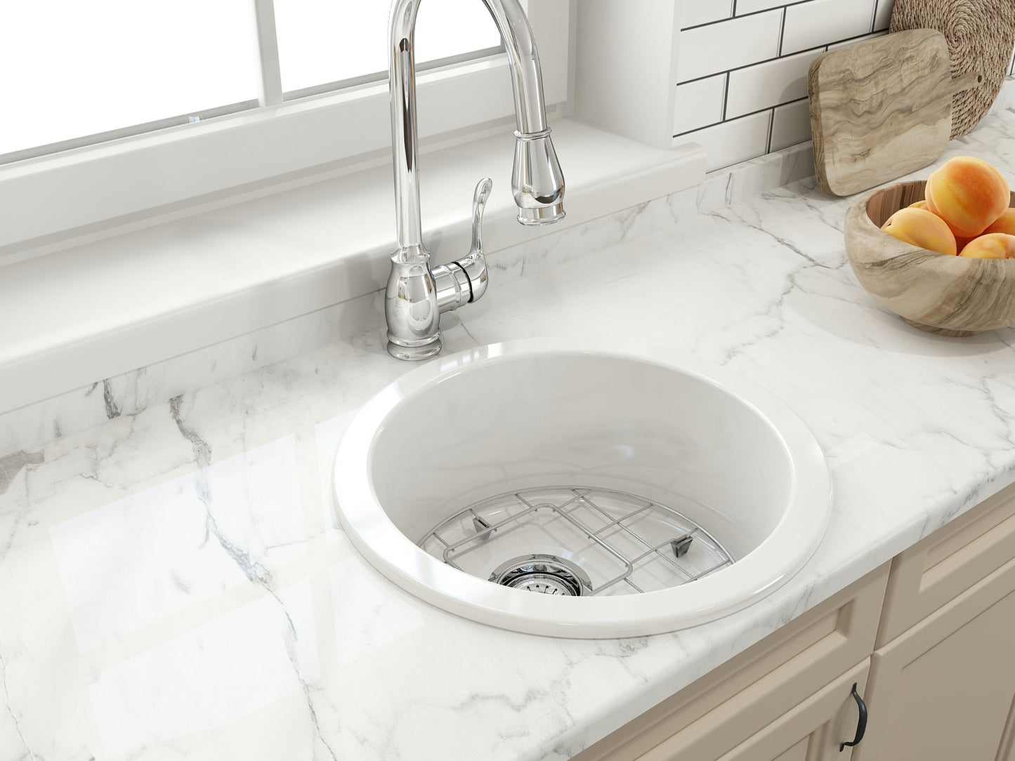 Sotto Round Dual-mount Fireclay 18.5" Single Bowl Bar Sink in White