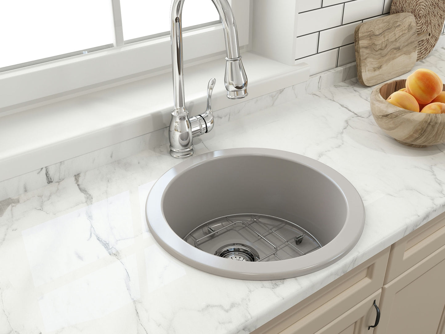 Sotto Round Dual-mount Fireclay 18.5" Single Bowl Bar Sink in Matte Gray