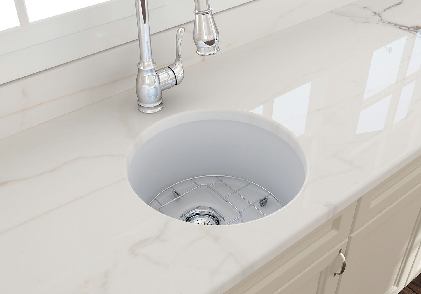 Sotto Round Dual-mount Fireclay 18.5" Single Bowl Bar Sink in Matte White