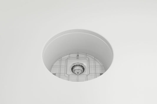 Sotto Round Dual-mount Fireclay 18.5" Single Bowl Bar Sink in Matte White