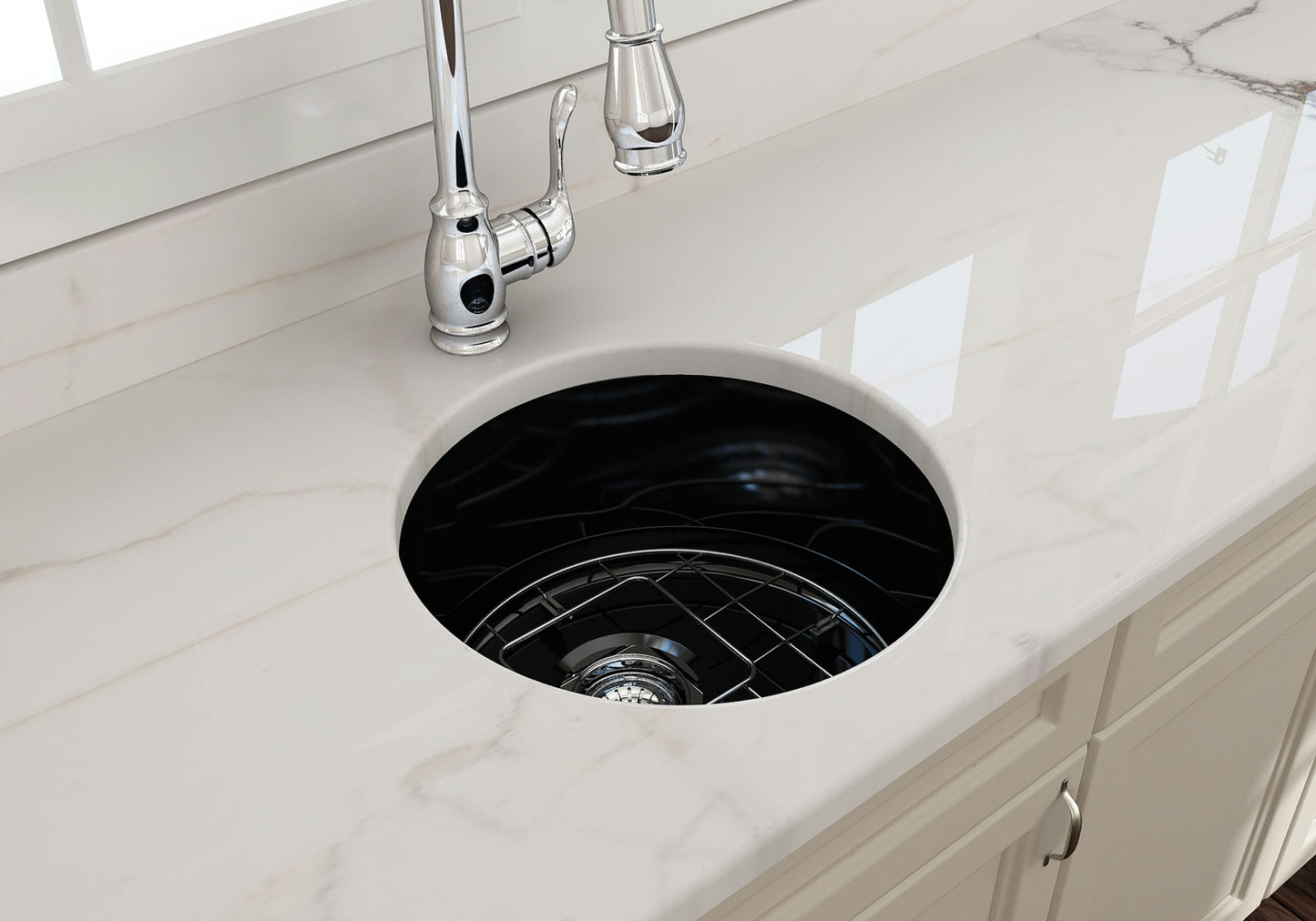 Sotto Round Dual-mount Fireclay 18.5" Single Bowl Bar Sink in Black