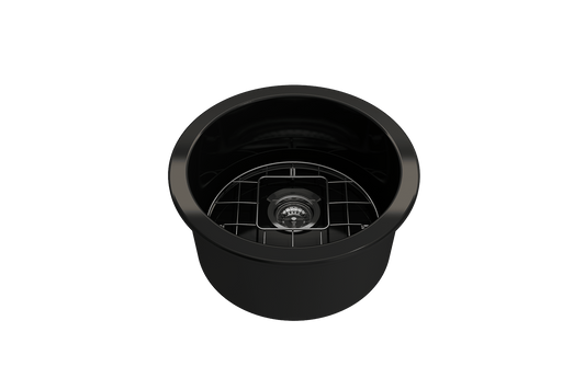 Sotto Round Dual-mount Fireclay 18.5" Single Bowl Bar Sink in Black