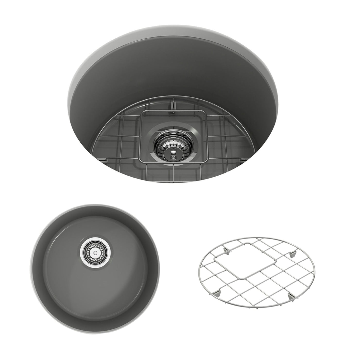 Sotto Round Dual-mount Fireclay 18.5" Single Bowl Bar Sink in Matte Gray