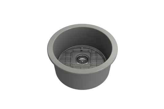 Sotto Round Dual-mount Fireclay 18.5" Single Bowl Bar Sink in Matte Gray