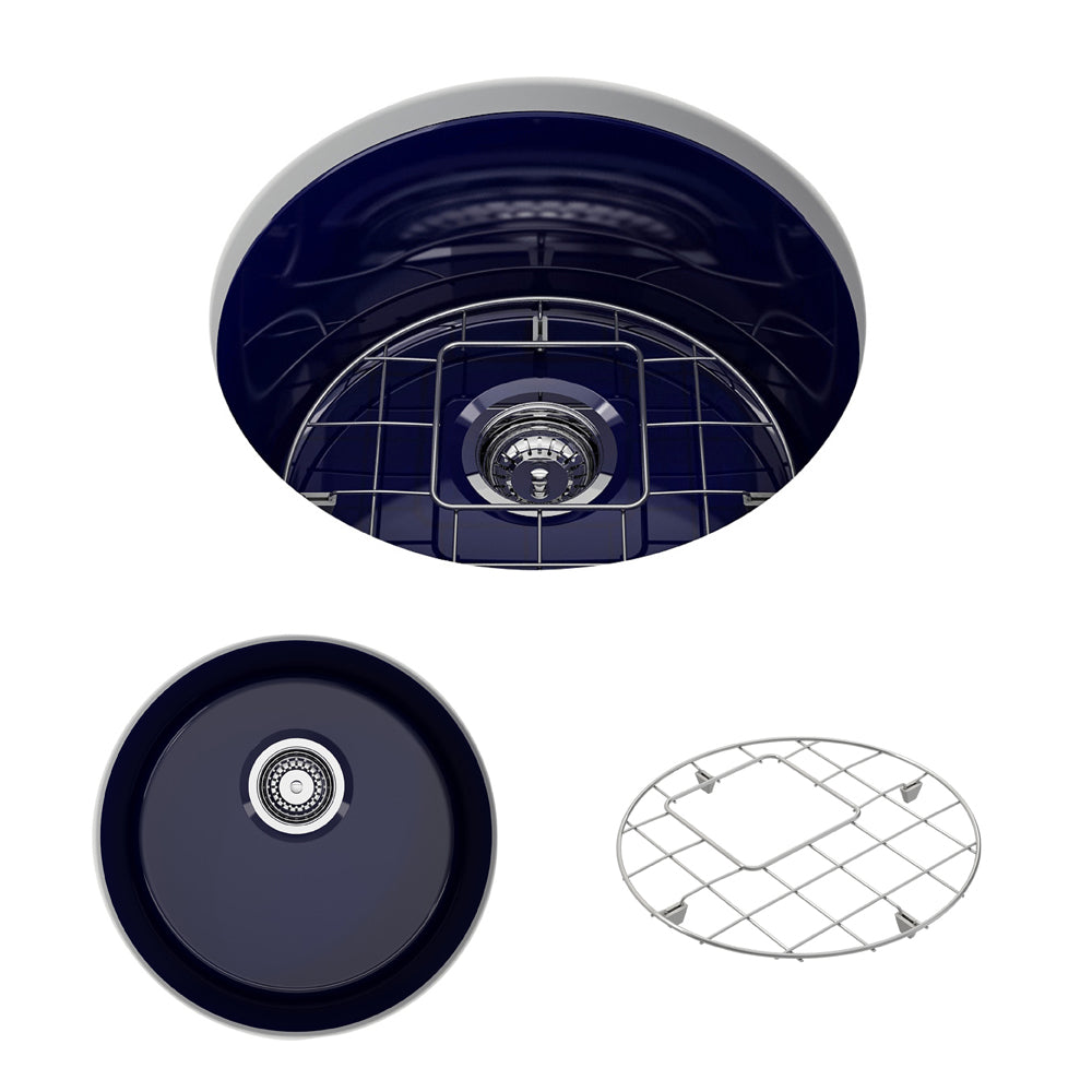 Sotto Round Dual-mount Fireclay 18.5" Single Bowl Bar Sink in Sapphire Blue