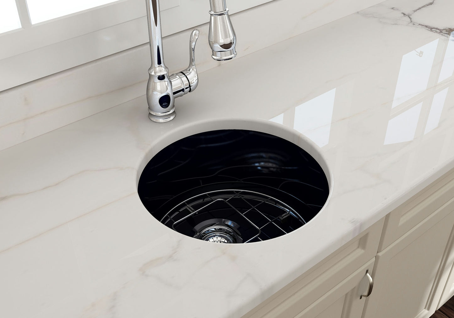 Sotto Round Dual-mount Fireclay 18.5" Single Bowl Bar Sink in Sapphire Blue