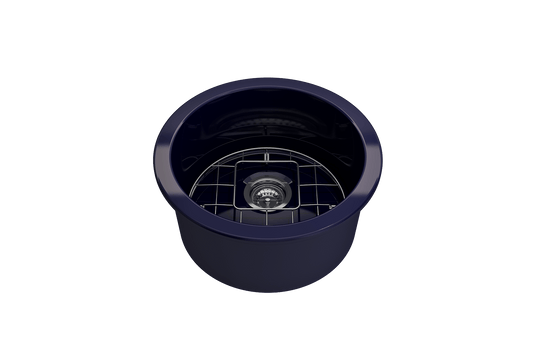 Sotto Round Dual-mount Fireclay 18.5" Single Bowl Bar Sink in Sapphire Blue