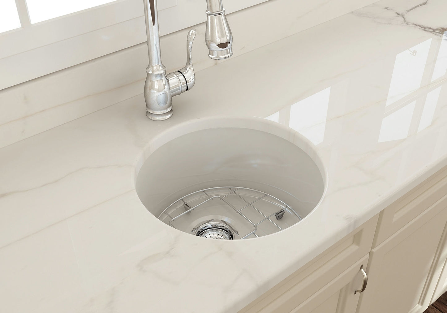 Sotto Round Dual-mount Fireclay 18.5" Single Bowl Bar Sink in Biscuit