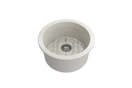 Sotto Round Dual-mount Fireclay 18.5" Single Bowl Bar Sink in Biscuit