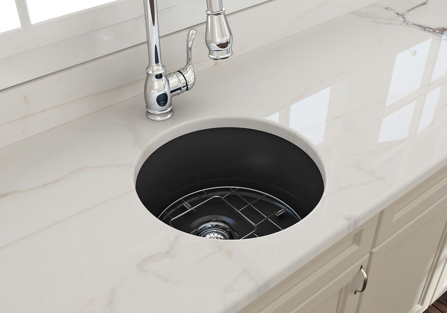 Sotto Round Dual-mount Fireclay 18.5" Single Bowl Bar Sink in Matte Dark Gray