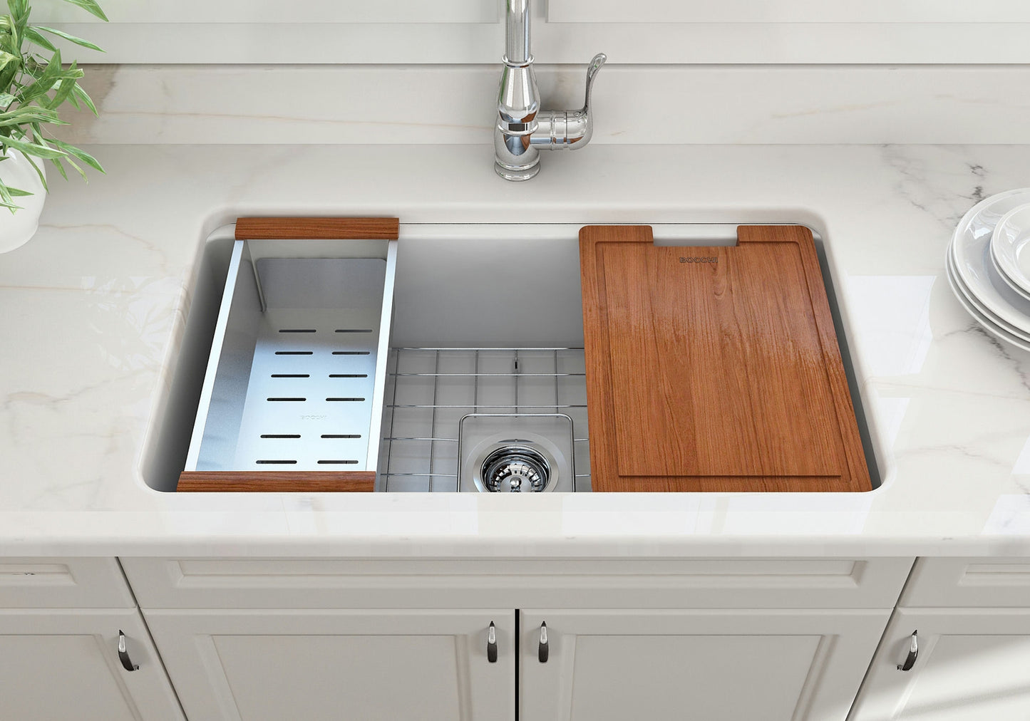 Sotto Dual-mount Fireclay 32" Single Bowl Kitchen Sink in Matte White