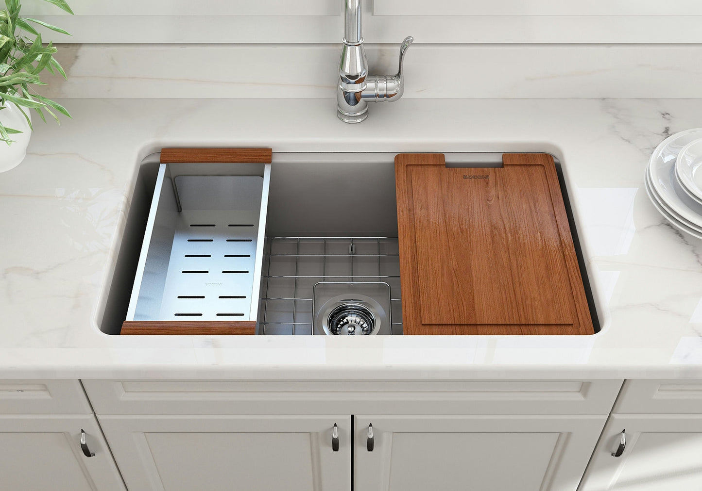 Sotto Dual-mount Fireclay 32" Single Bowl Kitchen Sink in Matte Gray