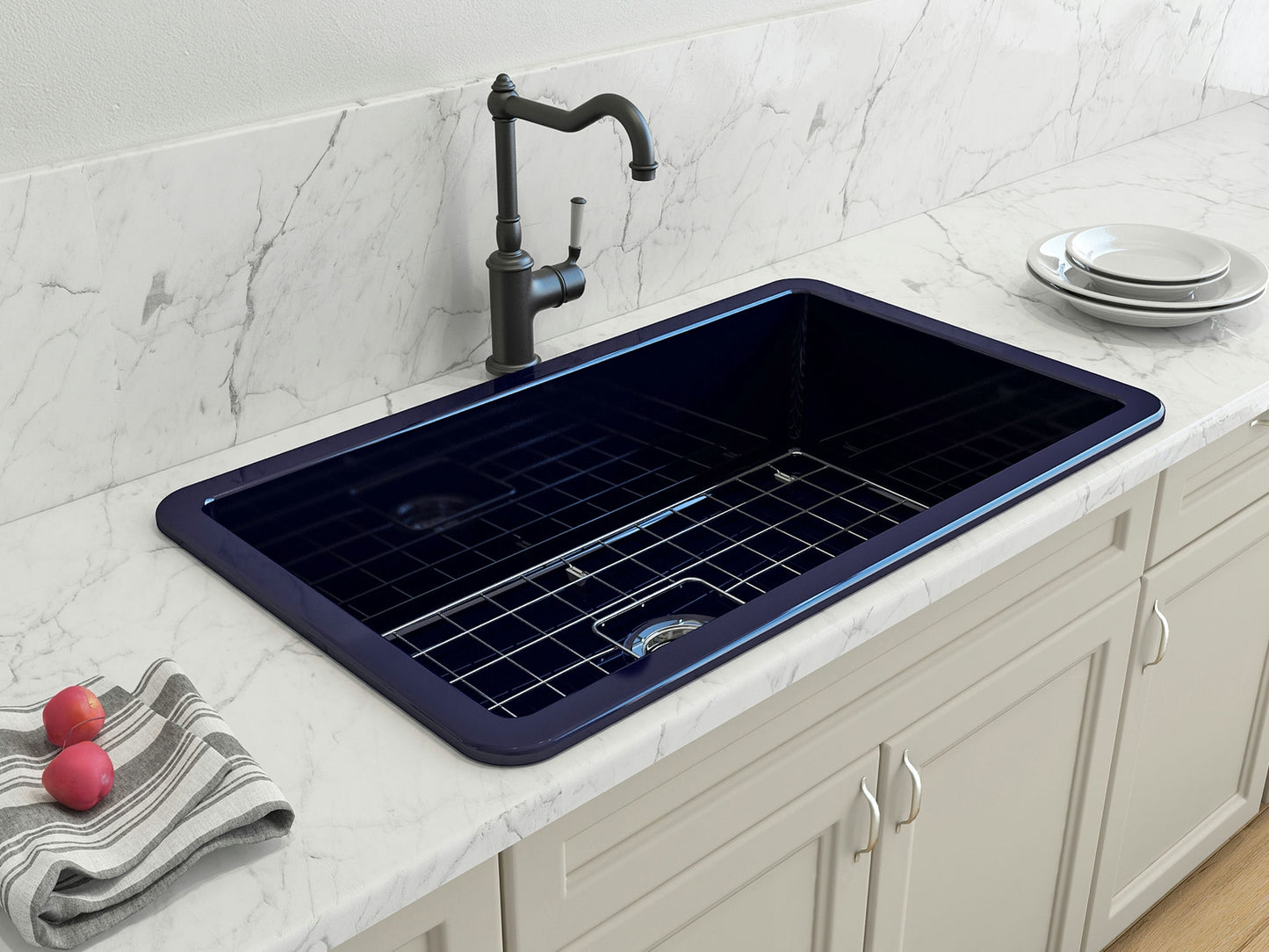 Sotto Dual-mount Fireclay 32" Single Bowl Kitchen Sink in Sapphire Blue