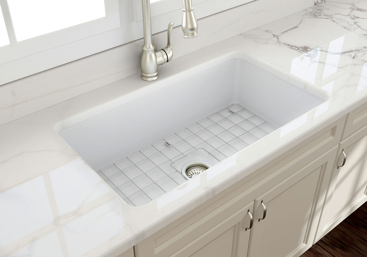 Sotto Dual-mount Fireclay 32" Single Bowl Kitchen Sink in Matte White
